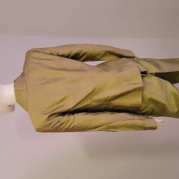 VTG 1960s PAULE VASSEUR Silk Taffeta Metallic Olive Green Mod Pant Suit - Picture 7 of 9